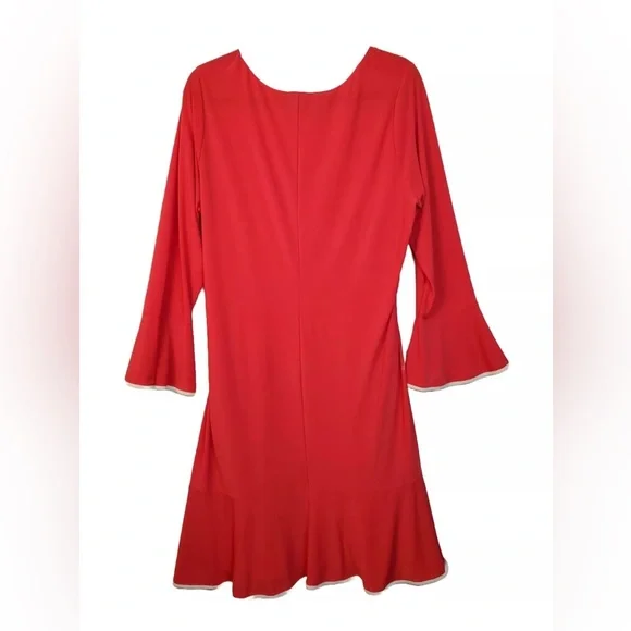 New Gramercy 22 Midi Dress Bell Sleeve Coral/White Trim NWOT - Picture 4 of 6
